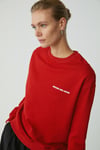 SANDRA Kadın Pamuklu Içi Polarlı Yumuşacık Göğsü Baskılı Yuvarlak Yaka Comfort Kırmızı Sweatshirt