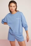 SANDRA Örme Oversize Mavi Tekli Sweatshirt