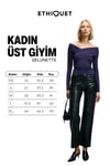 SELUNETTE Kadın Asimetrik Yakalı Omuzu Açık Esnek Kumaşlı Vücudu Saran Slim Fit Mor Bluz