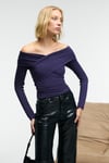 SELUNETTE Kadın Asimetrik Yakalı Omuzu Açık Esnek Kumaşlı Vücudu Saran Slim Fit Mor Bluz
