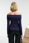 SELUNETTE Kadın Asimetrik Yakalı Omuzu Açık Esnek Kumaşlı Vücudu Saran Slim Fit Mor Bluz