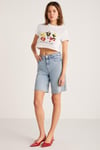 SERENE Kadın Kısa Kollu Baskılı Crop Beyaz T-Shirt