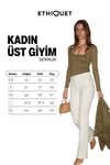 SERRUR Kadın Esnek Kumaşlı Vücuda Oturan Balerin Yakalı Slim Fit Haki Bluz