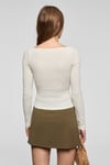 SERRUR Kadın Esnek Kumaşlı Vücuda Oturan Balerin Yakalı Slim Fit Ekru Bluz