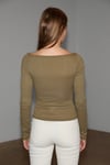 SERRUR Kadın Esnek Kumaşlı Vücuda Oturan Balerin Yakalı Slim Fit Haki Bluz