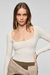 SERRUR Kadın Esnek Kumaşlı Vücuda Oturan Balerin Yakalı Slim Fit Ekru Bluz
