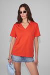 SHEANE Kadın %100 Organik Pamuk Derin V Yakalı Comfort Fit Kırmızı T-Shirt