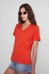 SHEANE Kadın %100 Organik Pamuk Derin V Yakalı Comfort Fit Kırmızı T-Shirt