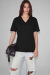 SHEANE Kadın %100 Organik Pamuk Derin V Yakalı Comfort Fit Siyah T-Shirt
