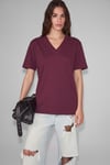 SHEANE Kadın %100 Organik Pamuk Derin V Yakalı Comfort Fit Bordo T-Shirt
