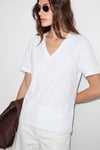 SHEANE Kadın %100 Organik Pamuk Derin V Yakalı Comfort Fit Beyaz T-Shirt