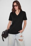 SHEANE Kadın %100 Organik Pamuk Derin V Yakalı Comfort Fit Siyah T-Shirt