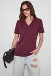 SHEANE Kadın %100 Organik Pamuk Derin V Yakalı Comfort Fit Bordo T-Shirt