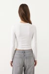 SLERAS Kadın Esnek Kumaşlı Vücuda Oturan Slim Fit Uzun Kollu Beyaz T-Shirt