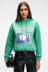 SLOPANE Kadın Rahat Kesim Kapüşonlu Baskılı Yeşil Sweatshirt