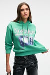 SLOPANE Kadın Rahat Kesim Kapüşonlu Baskılı Yeşil Sweatshirt