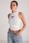 SPICE Kadın Bisiklet Yaka Kalın Askılı Baskı Detaylı Crop Organik Pamuklu Örme Kumaş Beyaz T-Shirt