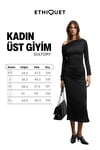 SULTROY Kadın Asimetrik Yakalı Büzgü Detaylı Uzun Kollu Siyah Elbise