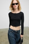 SWAY Kadın Yuvarlak Yaka Önü Fonksiyonel Düğme Kapamalı Esnek Kumaşlı Crop Siyah Bluz