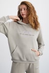 TAINA Kadın Nakış Detaylı Organik Pamuk Şehir Temalı Regular Kapüşonlu Bej Sweatshirt