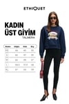 TALMERA Kadın Önü Baskılı Yuvarlak Yaka Lacivert Sweatshirt