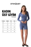 TOTJUN Kadın Yumuşak Ve Esnek Kumaşlı Oyuk Yakalı Ve Düğmeli Vucuda Oturan Kısa İndigo Tulum
