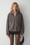 VALIT Kadın Çift Cepli Eteği Ve Kol Ucu Lastikli Fermuarlı Oversize Gri Sweatshirt