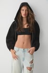 VALIT Kadın Çift Cepli Eteği Ve Kol Ucu Lastikli Fermuarlı Oversize Siyah Sweatshirt