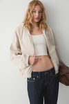VALIT Kadın Çift Cepli Eteği Ve Kol Ucu Lastikli Fermuarlı Oversize Taş Rengi Sweatshirt