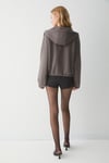 VALIT Kadın Çift Cepli Eteği Ve Kol Ucu Lastikli Fermuarlı Oversize Gri Sweatshirt