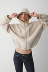 VALIT Kadın Çift Cepli Eteği Ve Kol Ucu Lastikli Fermuarlı Oversize Taş Rengi Sweatshirt