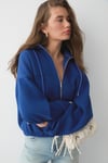 VALIT Kadın Çift Cepli Eteği Ve Kol Ucu Lastikli Fermuarlı Oversize Saks Mavi Sweatshirt