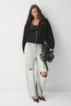 VALIT Kadın Çift Cepli Eteği Ve Kol Ucu Lastikli Fermuarlı Oversize Siyah Sweatshirt