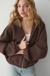 VALIT Kadın Çift Cepli Eteği Ve Kol Ucu Lastikli Fermuarlı Oversize Kahverengi Sweatshirt