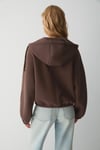 VALIT Kadın Çift Cepli Eteği Ve Kol Ucu Lastikli Fermuarlı Oversize Kahverengi Sweatshirt