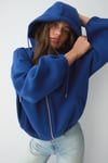 VALIT Kadın Çift Cepli Eteği Ve Kol Ucu Lastikli Fermuarlı Oversize Saks Mavi Sweatshirt