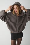 VALIT Kadın Çift Cepli Eteği Ve Kol Ucu Lastikli Fermuarlı Oversize Gri Sweatshirt