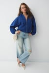 VALIT Kadın Çift Cepli Eteği Ve Kol Ucu Lastikli Fermuarlı Oversize Saks Mavi Sweatshirt