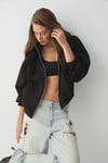 VALIT Kadın Çift Cepli Eteği Ve Kol Ucu Lastikli Fermuarlı Oversize Siyah Sweatshirt