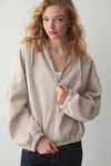 VALIT Kadın Çift Cepli Eteği Ve Kol Ucu Lastikli Fermuarlı Oversize Taş Rengi Sweatshirt