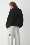 VALIT Kadın Çift Cepli Eteği Ve Kol Ucu Lastikli Fermuarlı Oversize Siyah Sweatshirt