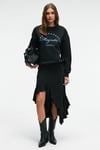 VISTARA Kadın Nakış Detaylı Yuvarlak Yaka Regular Fit Siyah Sweatshirt