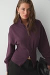 VIVALDI Kadın Organik Pamuklu Beli Korseli Fermuarlı Mor Sweatshirt