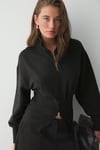 VIVALDI Kadın Organik Pamuklu Beli Korseli Fermuarlı Siyah Sweatshirt