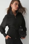 VIVALDI Kadın Organik Pamuklu Beli Korseli Fermuarlı Siyah Sweatshirt