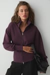 VIVALDI Kadın Organik Pamuklu Beli Korseli Fermuarlı Mor Sweatshirt