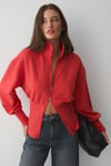 VIVALDI Kadın Organik Pamuklu Beli Korseli Fermuarlı Kırmızı Sweatshirt