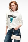 YANMESA Kadın Oversize Baskı Ve Nakış Detaylı Uzun Kollu Kapüşonlu Beyaz Sweatshirt