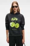 YANMESA Kadın Oversize Baskı Ve Nakış Detaylı Uzun Kollu Kapüşonlu Koyu Antrasit Sweatshirt