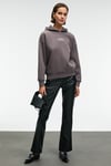 YANMESA Kadın Oversize Baskı Ve Nakış Detaylı Uzun Kollu Kapüşonlu Antrasit Sweatshirt